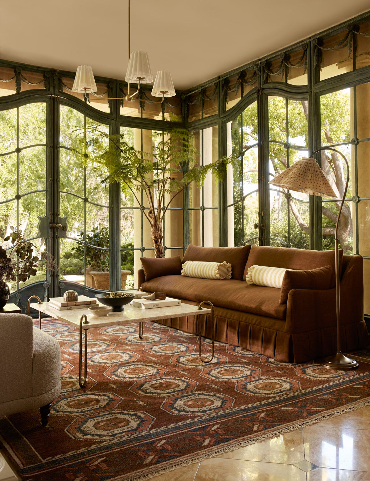 Traditional Bokhara-style area rug.